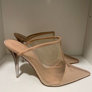 Zara Tan High Heeled Mules with Pointed Toe